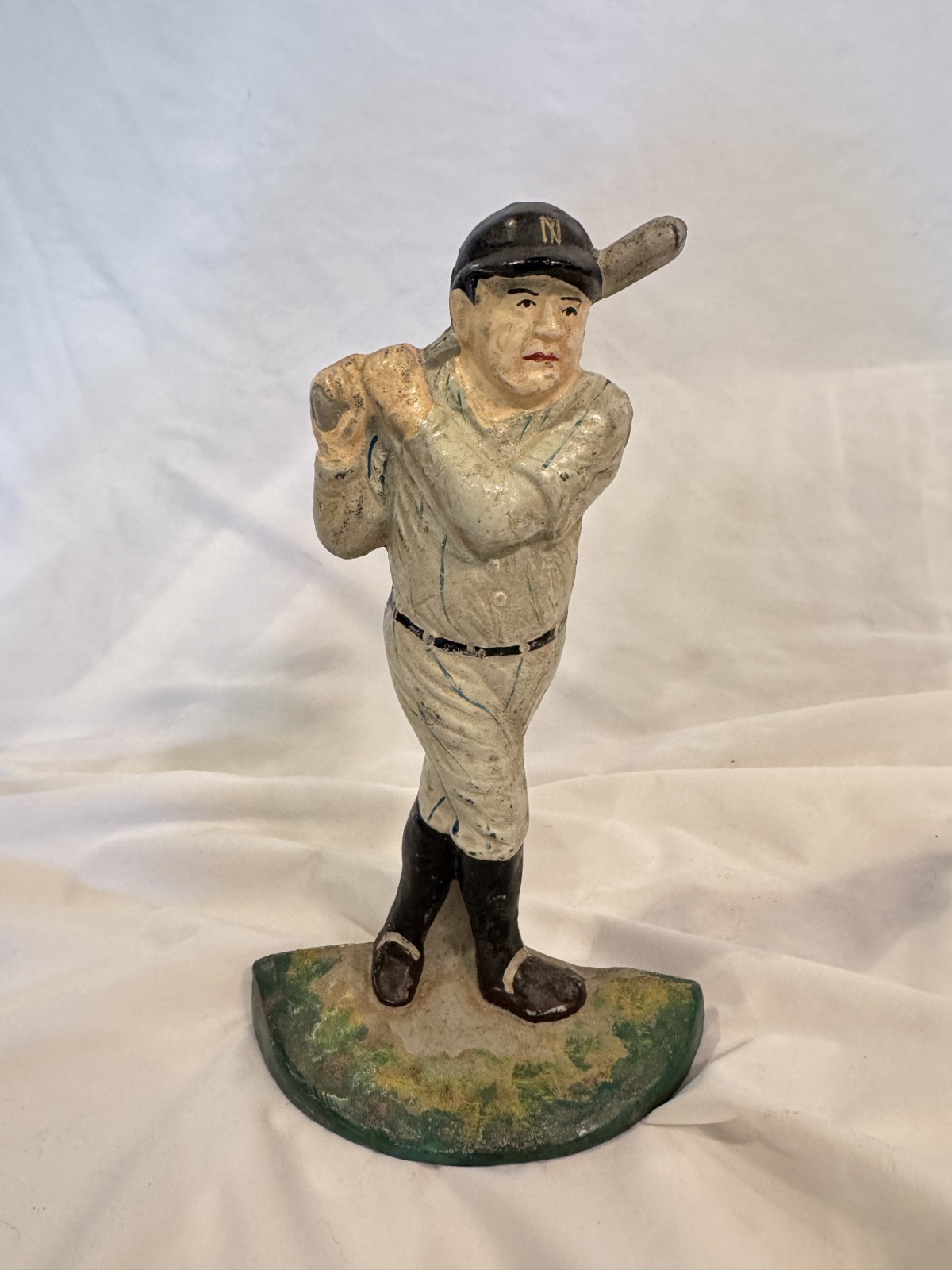 Vintage Cast Iron Baseball Player Babe Ruth Batter Painted Door Stop