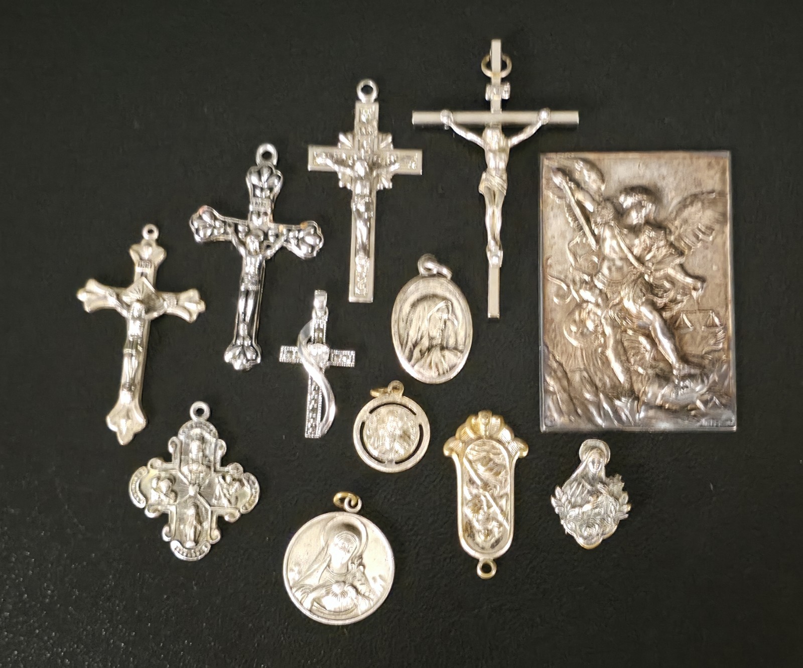 12pc Vintage Catholic Medal Crucifix Lot A Gale Sterling St Michael Italy