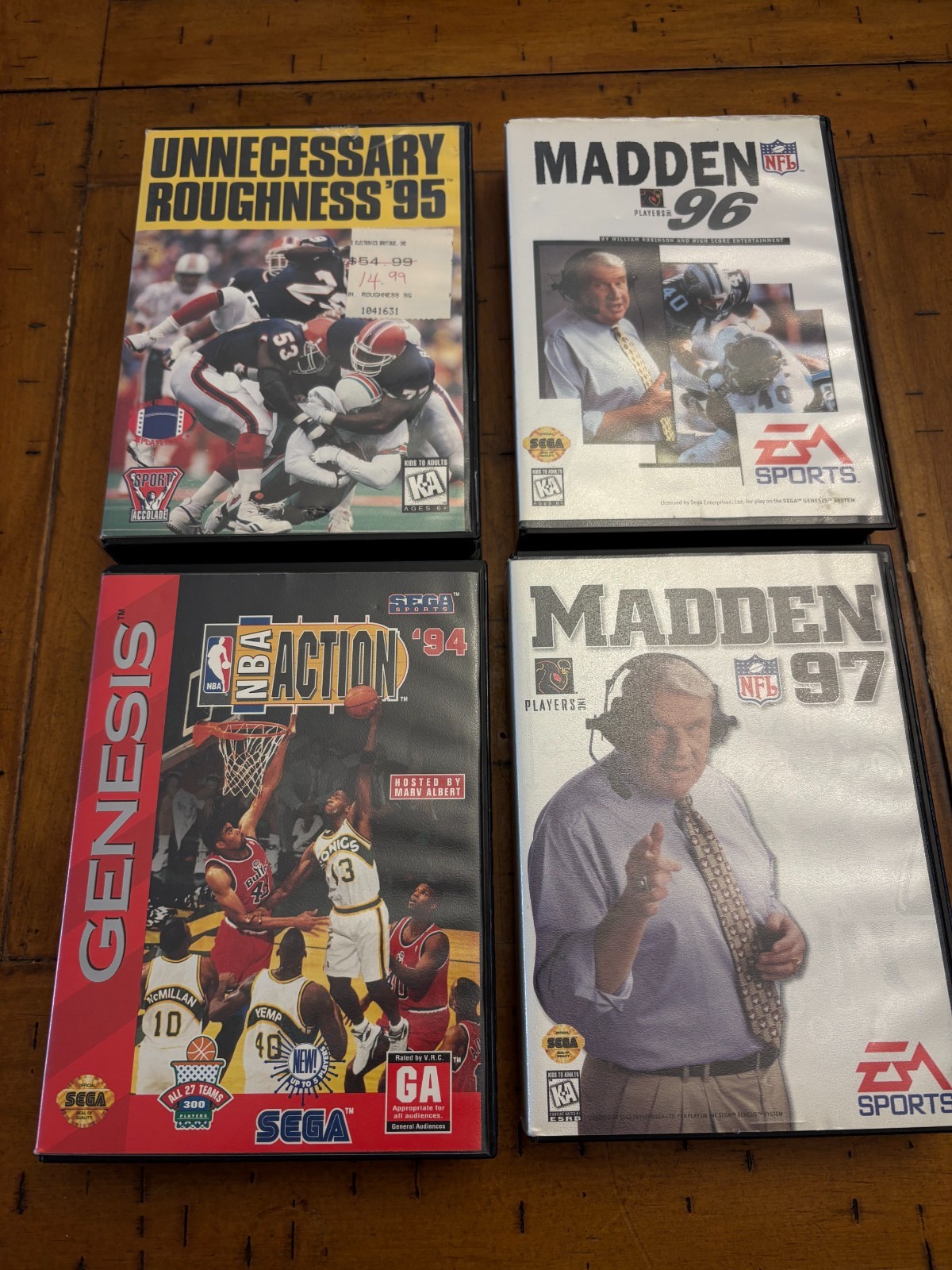 Sega Genesis 4-Game Lot – Unnecessary Roughness 95, Madden 96/97, NBA Action 94