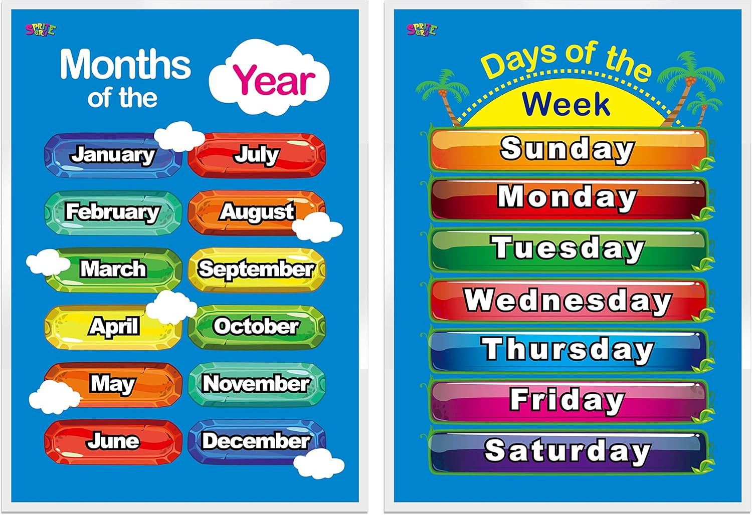 Days of the Week, Months of the Year,2 LAMINATED Educational Posters