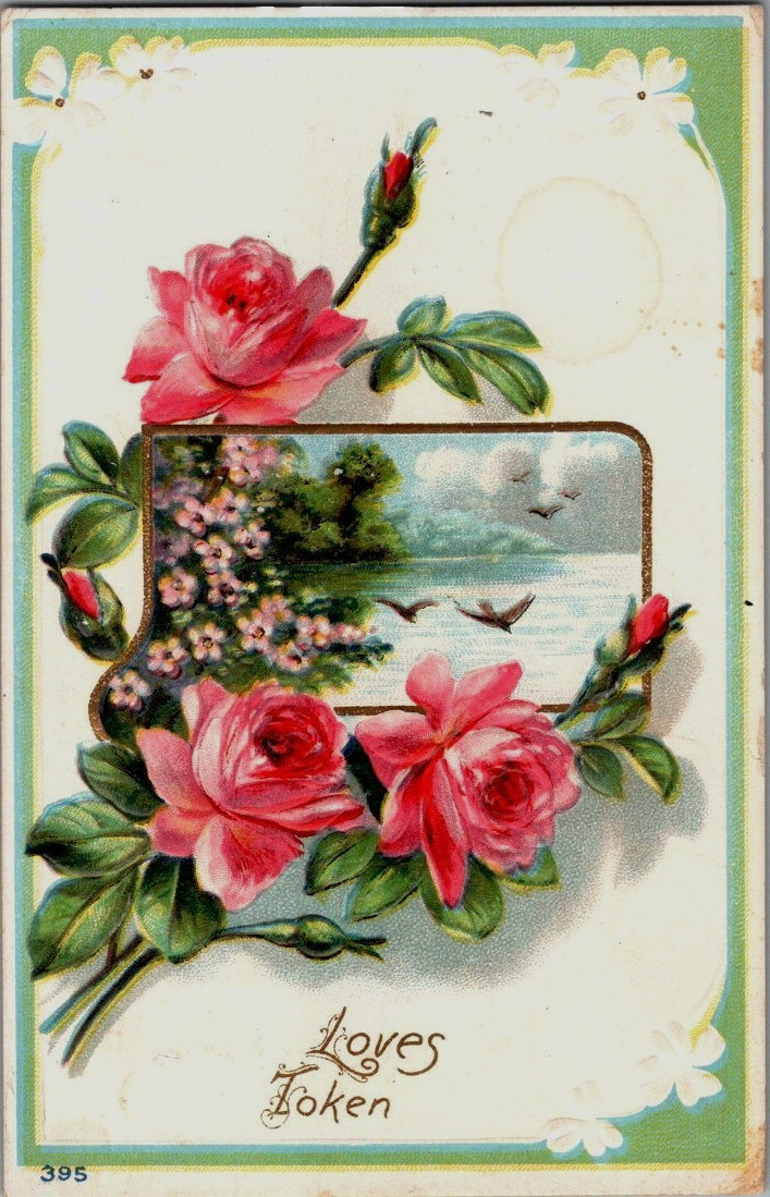 Vintage Victorian Postcard 1910 Love\'s Token - Beautiful Pink Roses