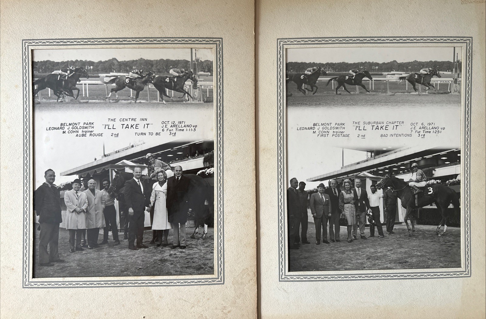 Vintage Belmont Park NY Racetrack 1971 “I’ll Take It” J.Arellano Photos Lot of 2