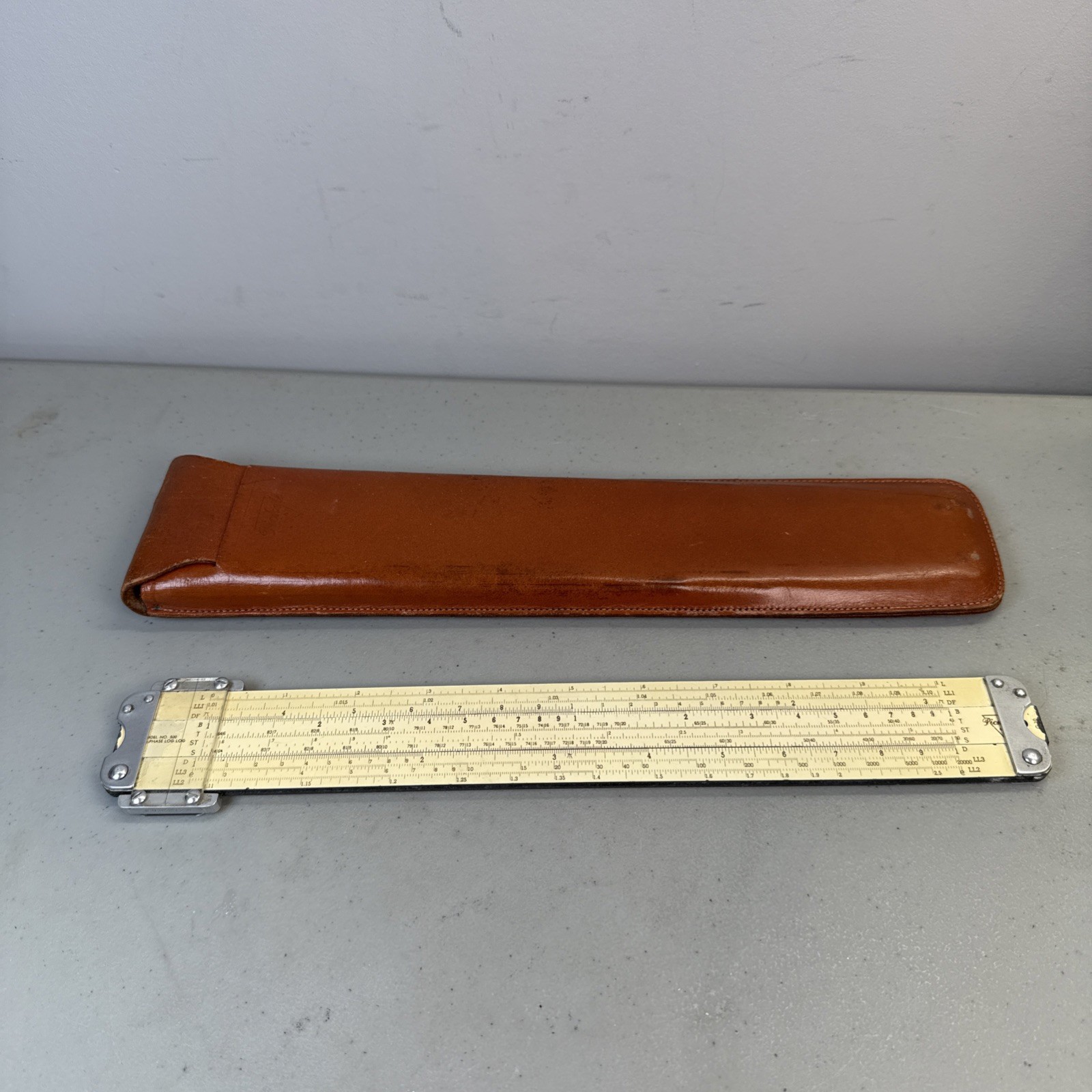 Vintage Pickett Model N-500 ES Slide Rule W/ Original Leather Case Made in USA