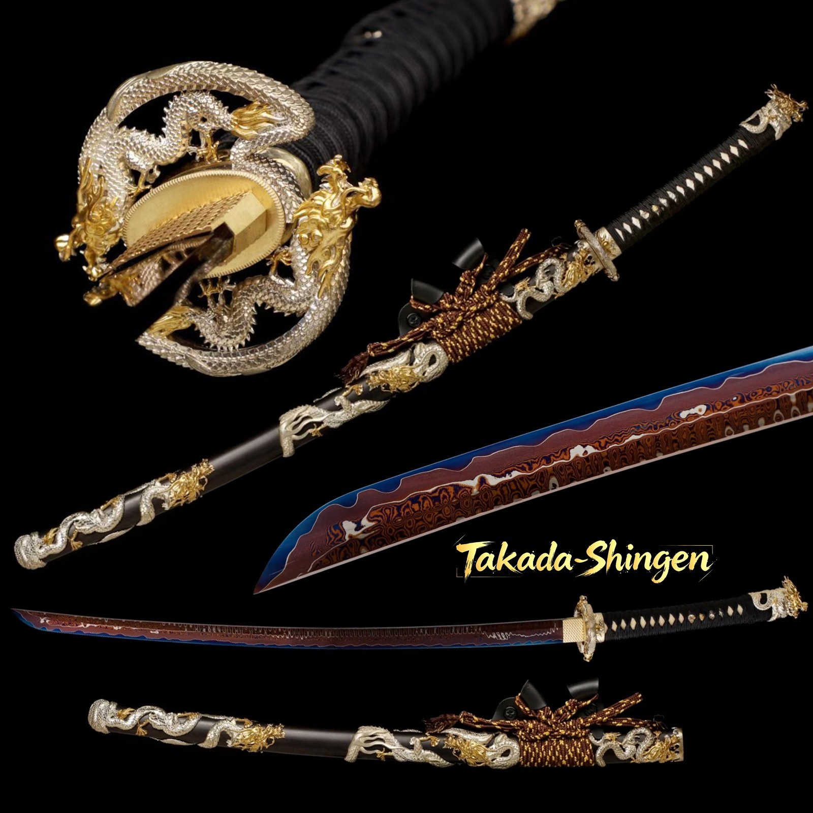 HandForged shihozume Blade Japanese Katana dragon Tsuba Sword hualee wooden saya