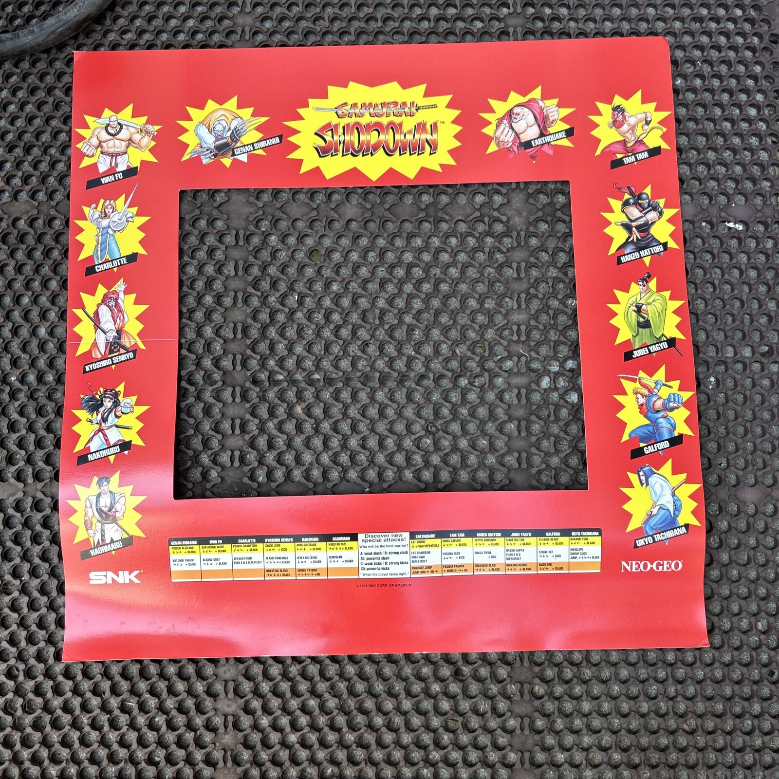 1 Old Samurai Shodown 2 Neo Geo Monitor Bezel Original factory Arcade  Game CFL