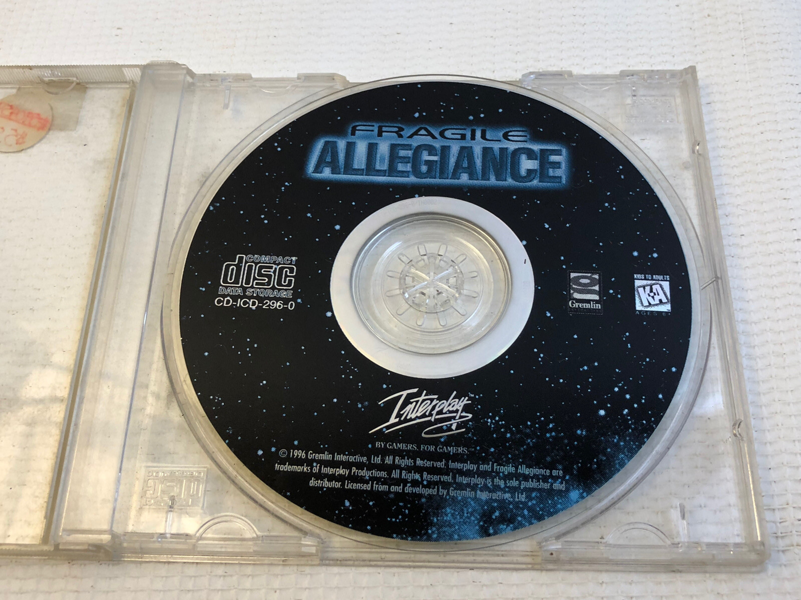 Fragile Allegiance PC 1996 PC CDROM Game Interplay Gremlin Interactive Disc Only