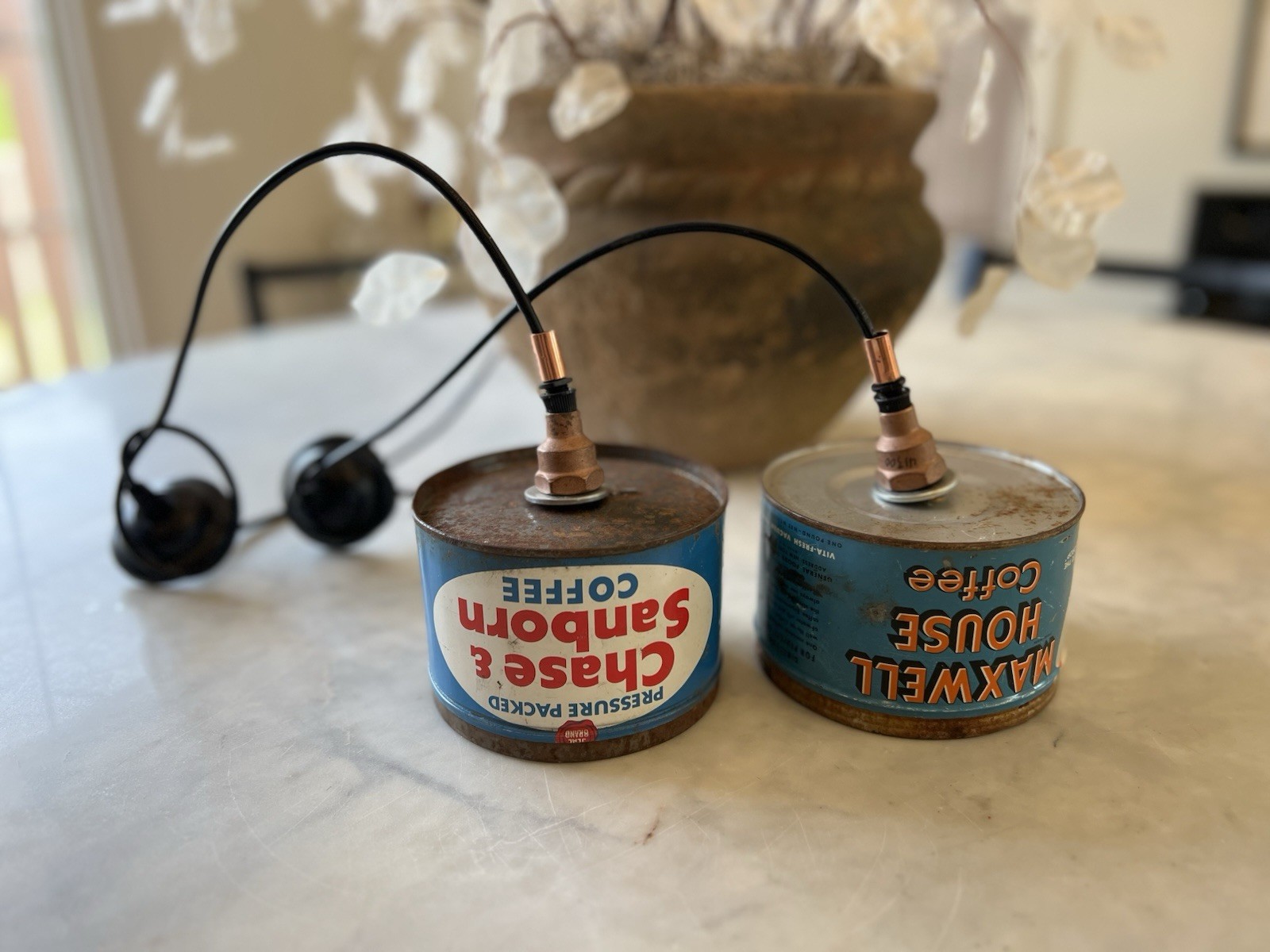 Vintage Coffee Can Pendant Lights Set of 2 Maxwell House Chase Sanborn Works