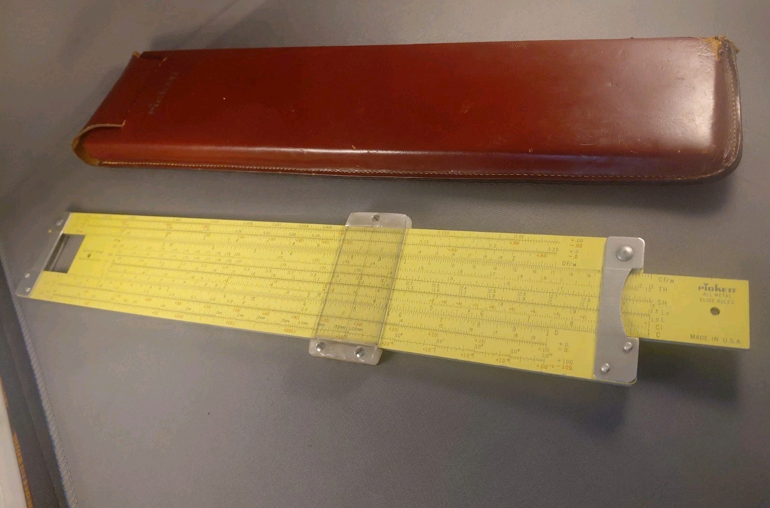 Vintage Pickett Metal Slide Rule Model N4-ES With Original Leather Case 1959