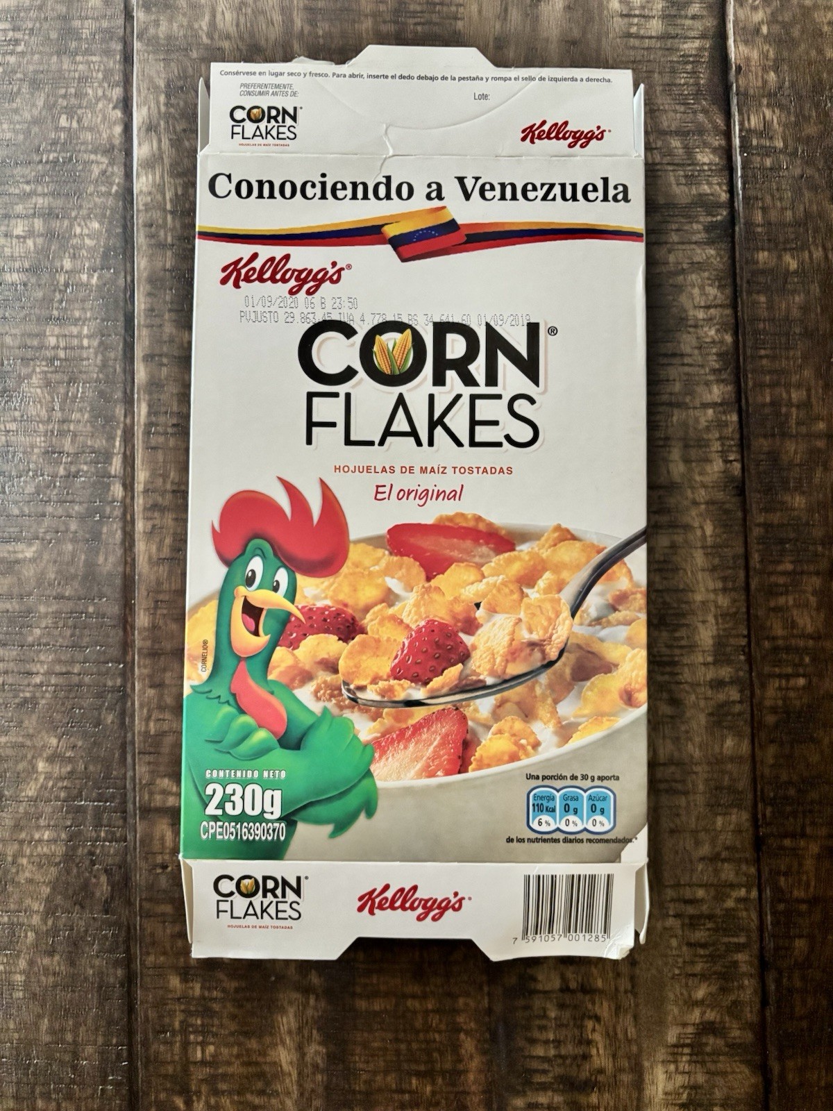 2020 Kellogg’s Corn Flakes Cereal Box “Kwowing Venezuela” State-Era Rare OOP