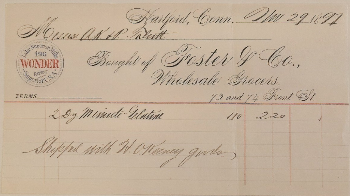 Vintage 1897 Wonder Billhead Pen and Ink Hartford Connecticut Grocer Receipt