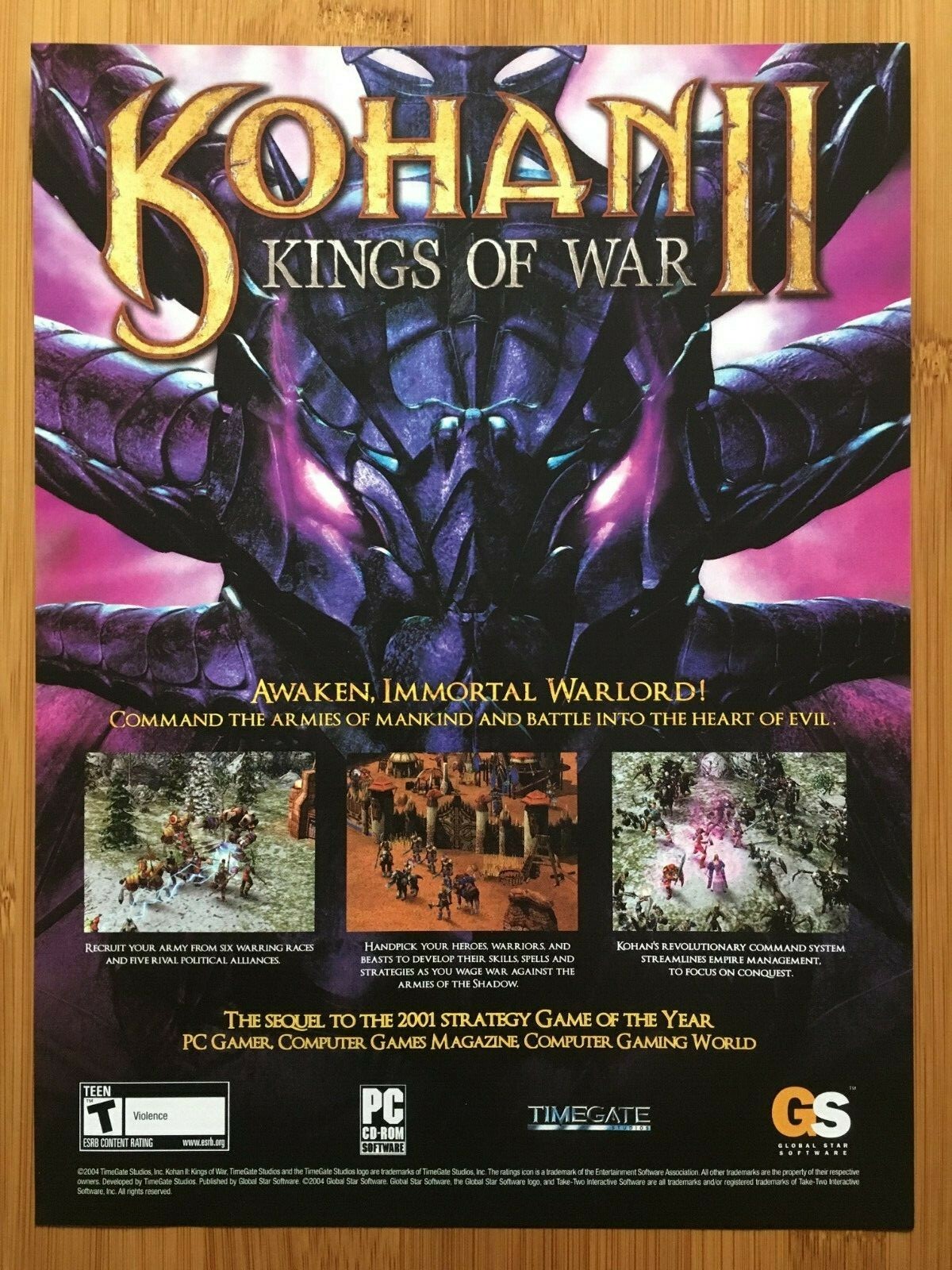Kohan II 2 Kings of War PC 2004 Vintage Poster Ad Print Art Official Promo Rare