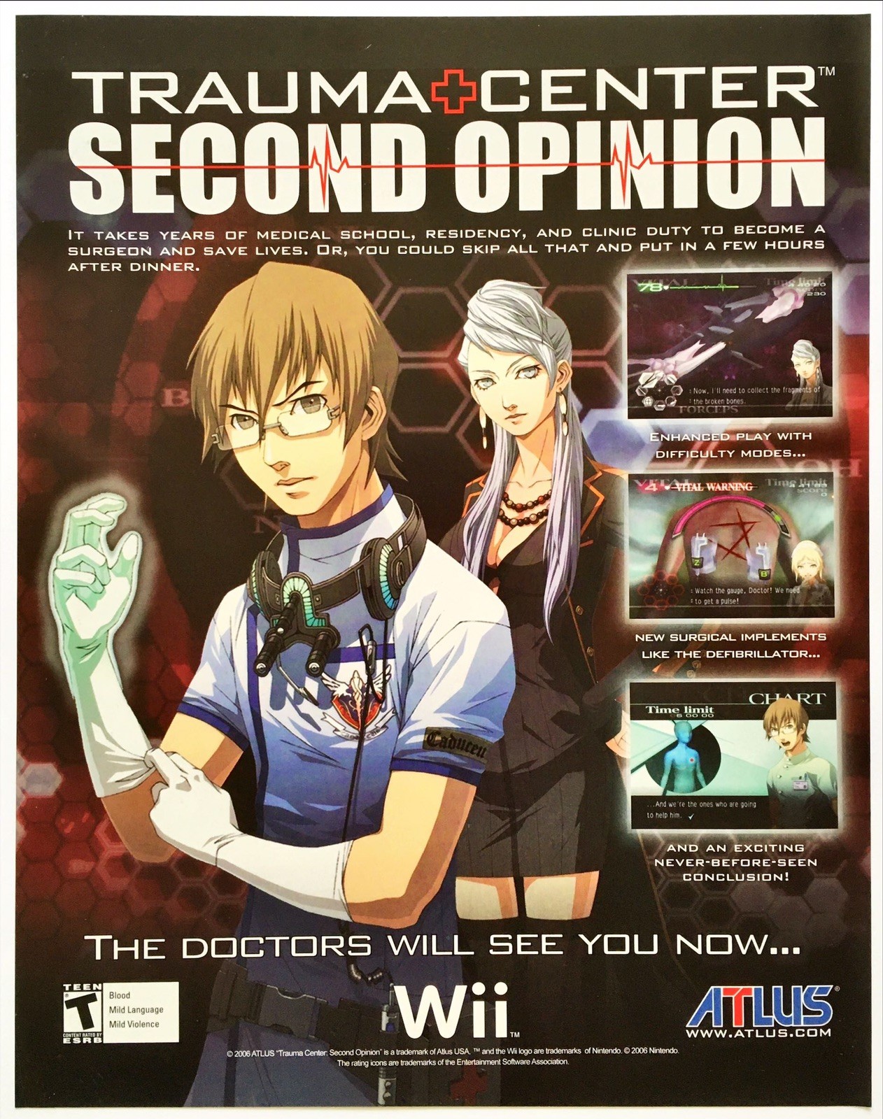 Print Ad 2006 Trauma Center: Second Opinion Wii Original Atlus Promo Poster Art
