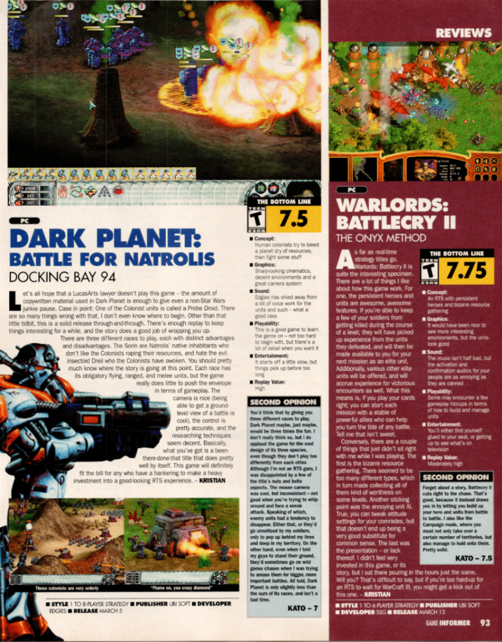 Game Informer Dark Planet Warlords Battlecry II PC Game Review Print 2001