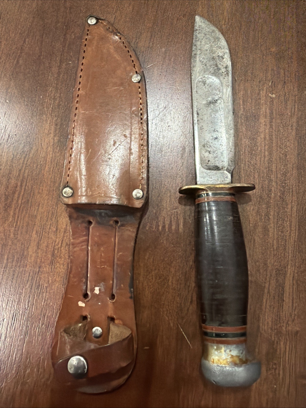Vintage Marble’s Gladstone Mich Ideal Hunting Knife Stacked Leather Handle