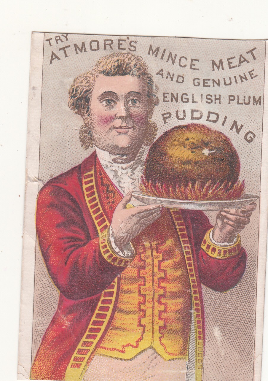 Atmore's Mince Meat English Plum Pudding Butler Tray Vict Card c1880s