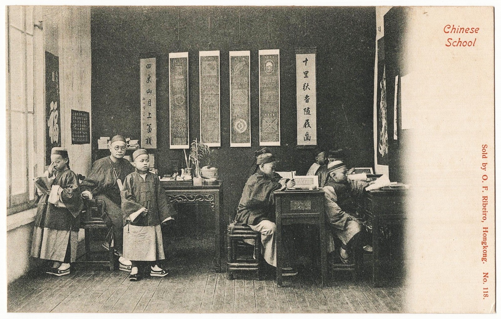 China Chinese School Teacher Students Hong Kong antique postcard