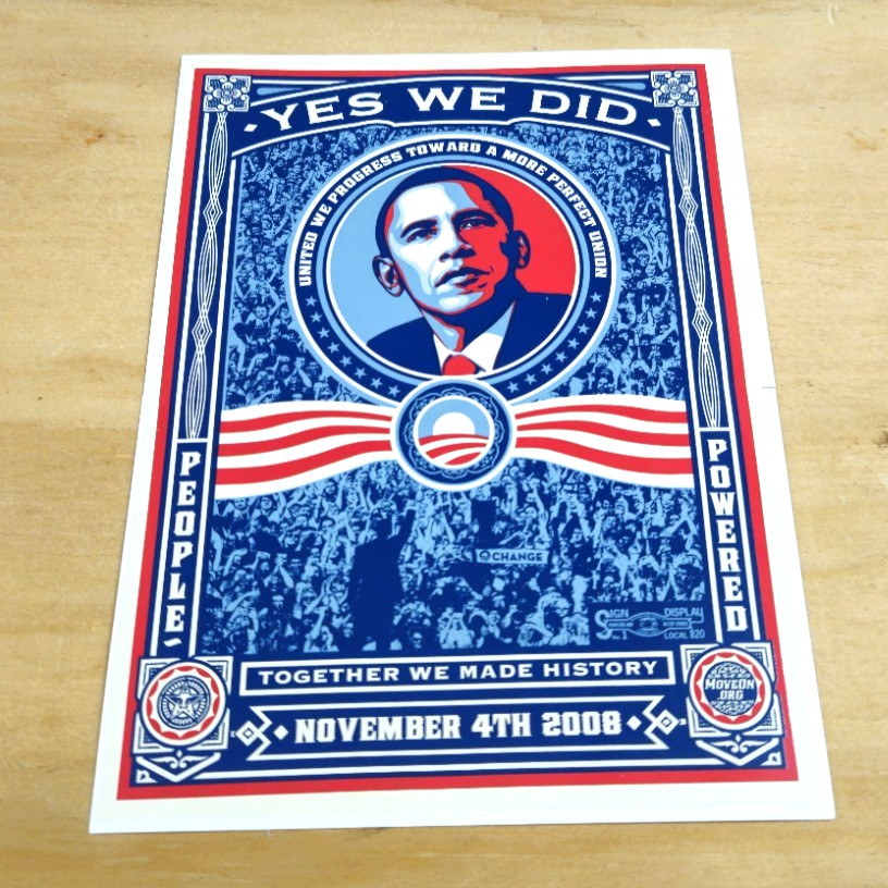 Obama 2008 Yes We Did Shepard Fairy Stickers Moveon.org Election Memorabilia