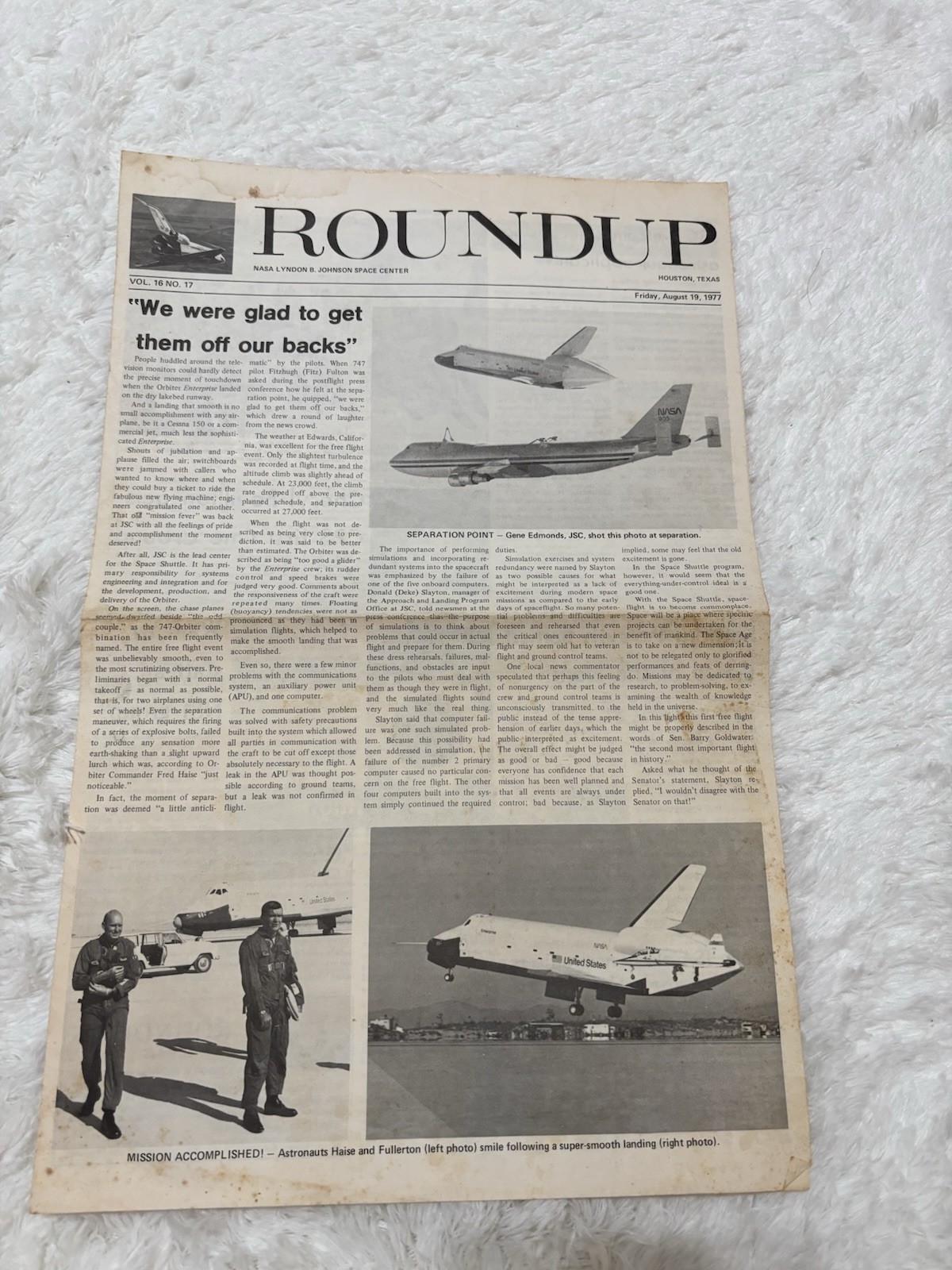 1977 NASA Space News Roundup Space Shuttle Enterprise First Free Flight ALT JSC
