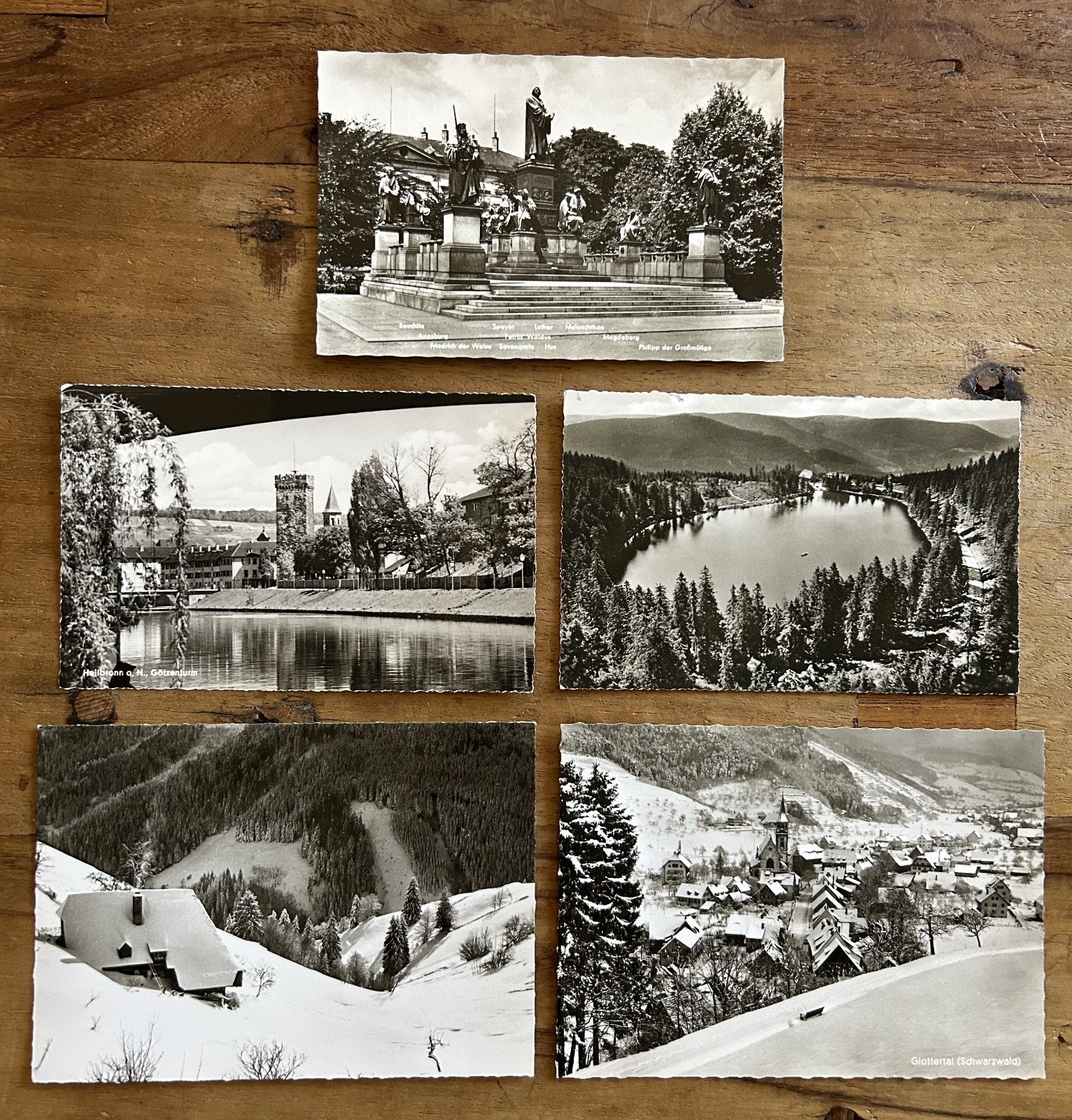 5 Vintage German Postcards Black Forest Mummelsee Heilbronn Worms RPPC Echt Foto