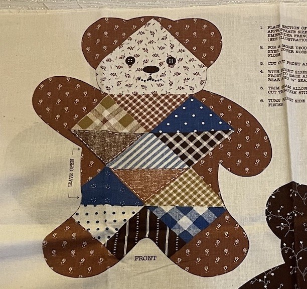 Vintage VIP Cranston Patchwork Teddy Bear Cut Sew Fabric Panel Country Primitive