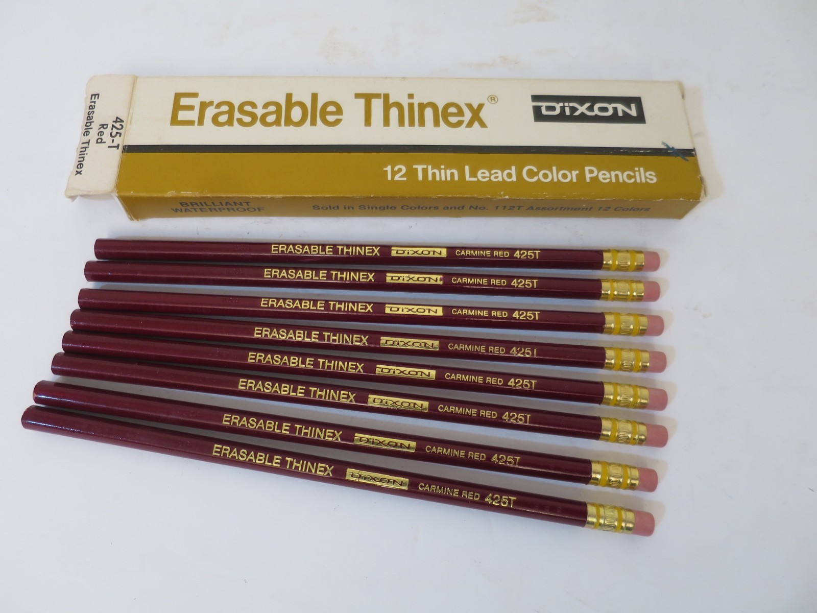 Vintage NOS Box of 8 DIXON Erasable Thinex 425-T Carmine Red Pencils