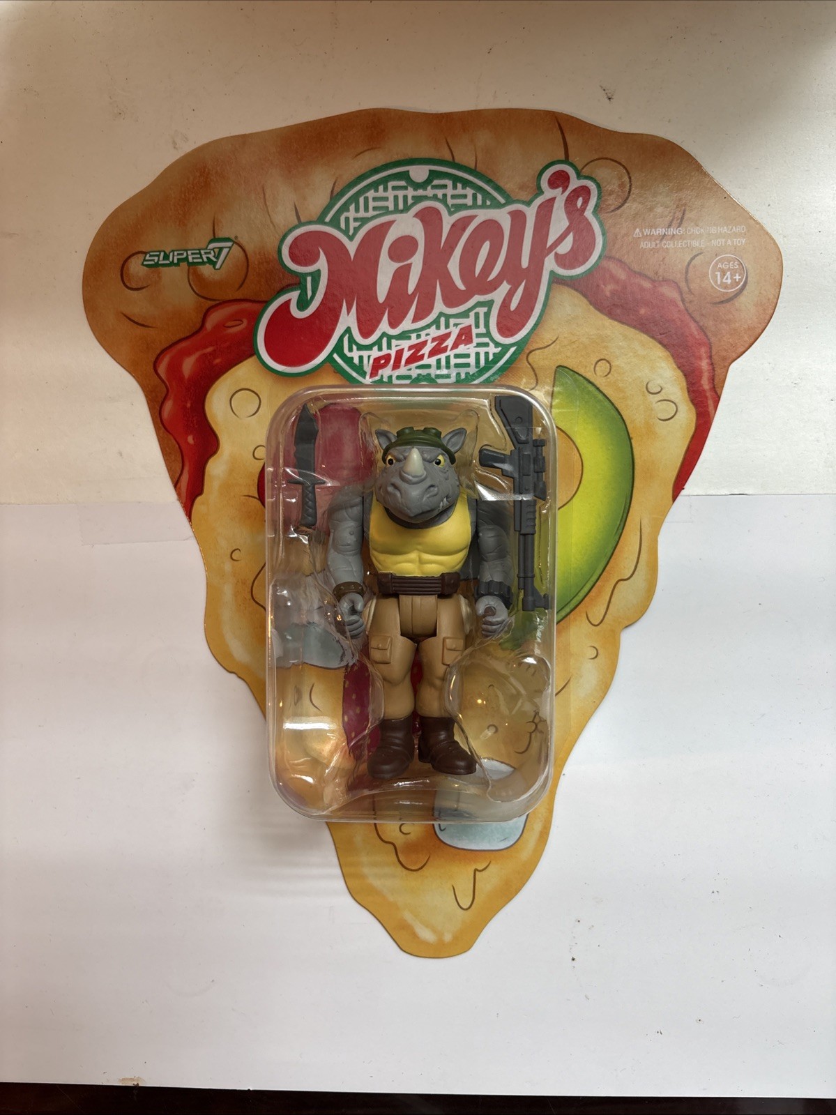 Rocksteady TMNT Weird Pizza To Go SDCC Exclusive Super7 Reaction Figure