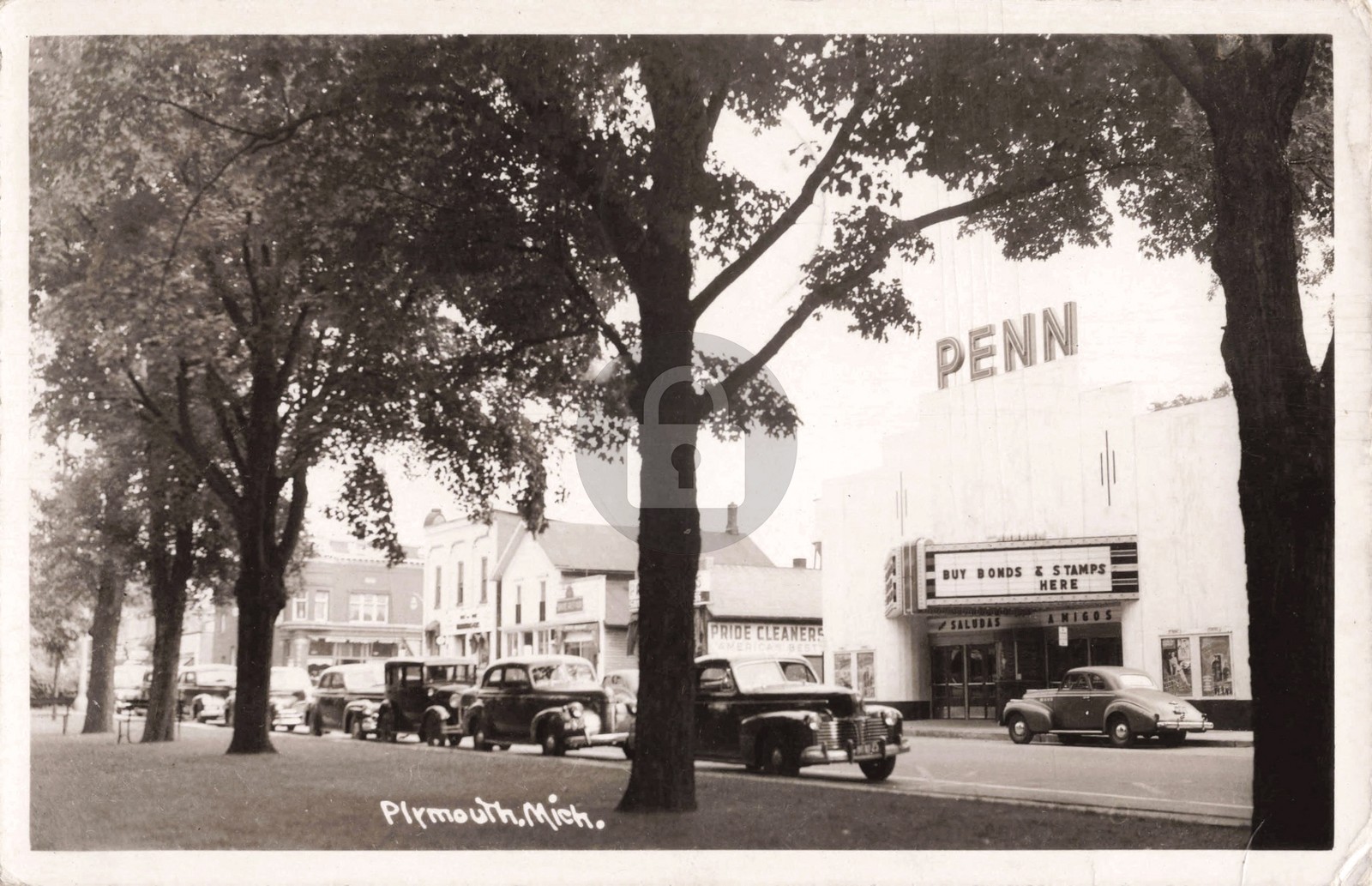 Street View Plymouth MI Michigan 1943 RPPC Photo Postcard COPY
