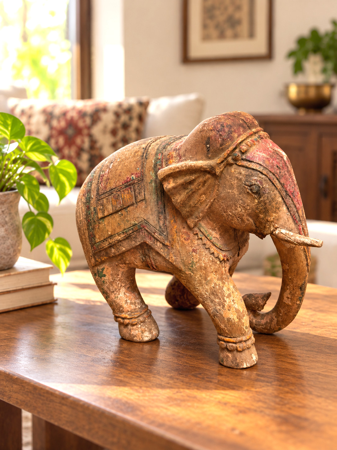 Antique Wooden Elephant Statue Original Old Fine Hand Crafted, Rare to find