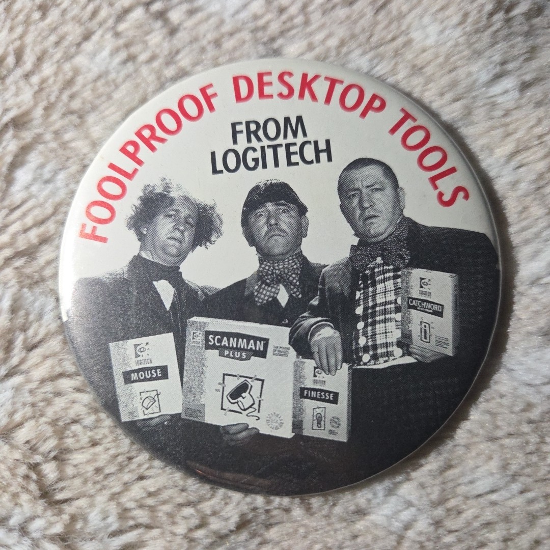 Logitech Foolproof Desktop Tools Pinback With The Three Stooges - Circa 1990