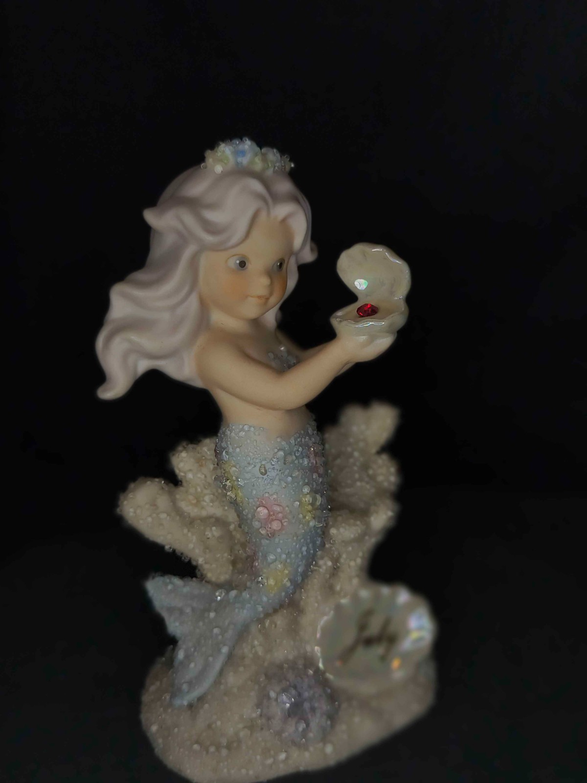 Vintage 1994 Enesco Coral Kingdom July Mermaid Figurine Birthday Gem Ruby