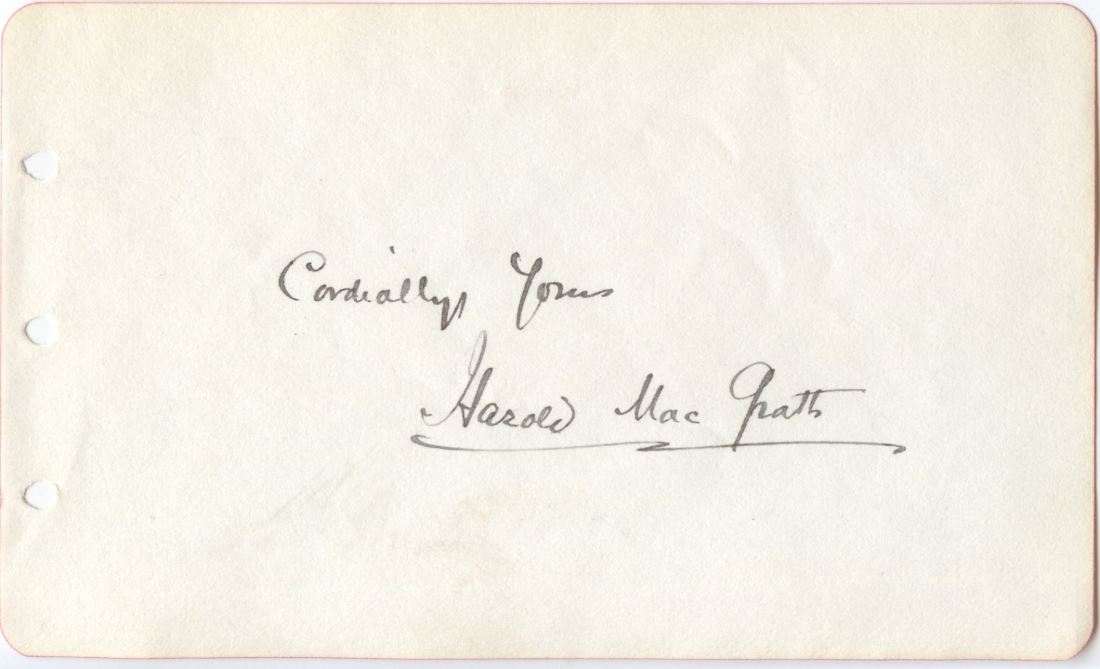 Author Harold MacGrath Signed 3x5 Autograph Book Sheet Un Cut Signature Page