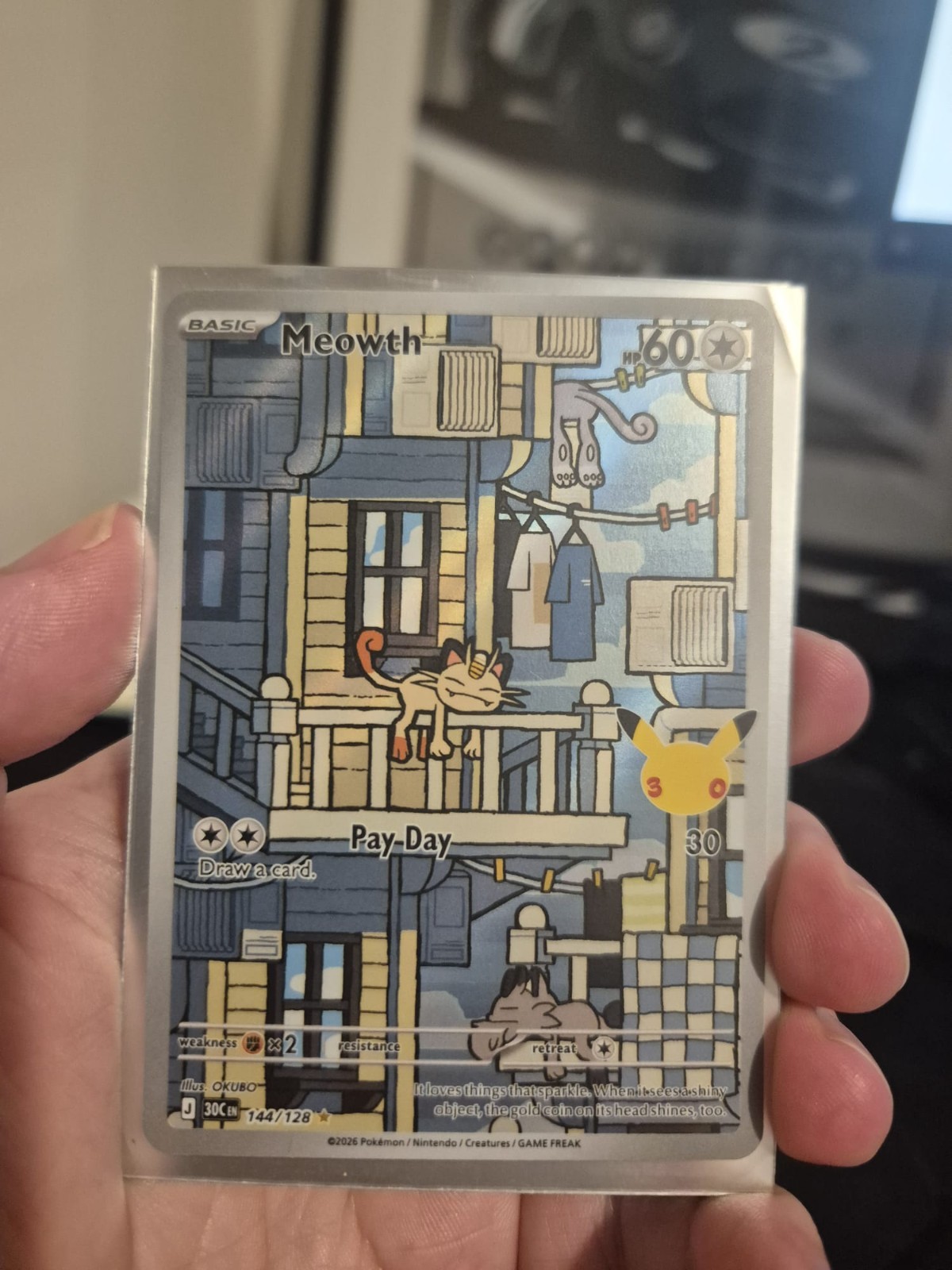 Pokèmon TCG Meowth 144/128 Illustration Rare 30th Anniversary NM/M