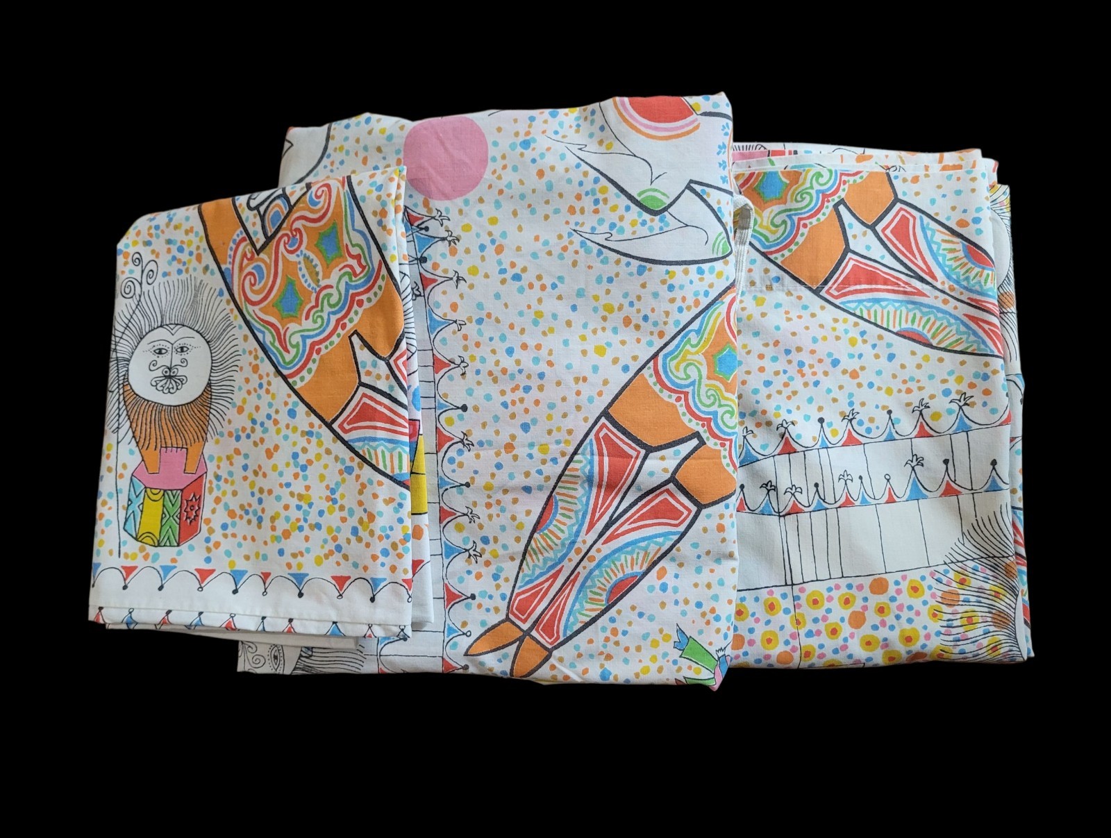 Vtg John Rombola Martex Circus Print Twin Flat Fitted Sheet + 1 Pillowcase USA