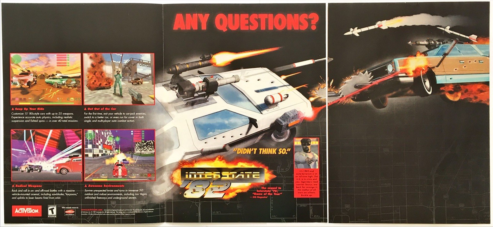 Interstate 82 - PC Game - Vintage Original Fold Out Poster - Promo Art 1999
