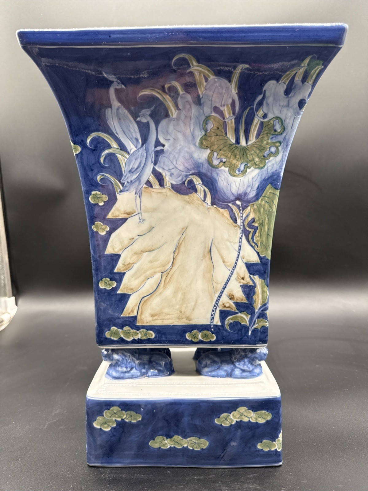 Rare Vintage Maitland Smith Rectangular Pedestal Porcelain Vase