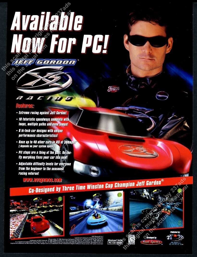 1999 Jeff Gordon photo Xs Racing ASC Games vintage print ad