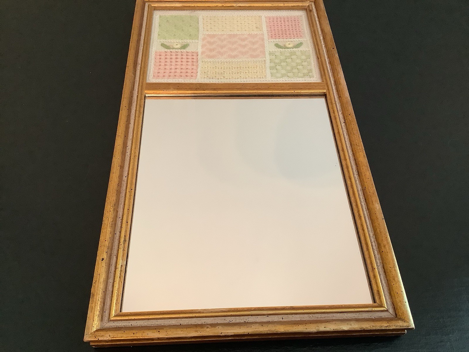 Vintage Sudberry House Wood Trumeau Mirror Handmade Needlepoint Crochet Cottage