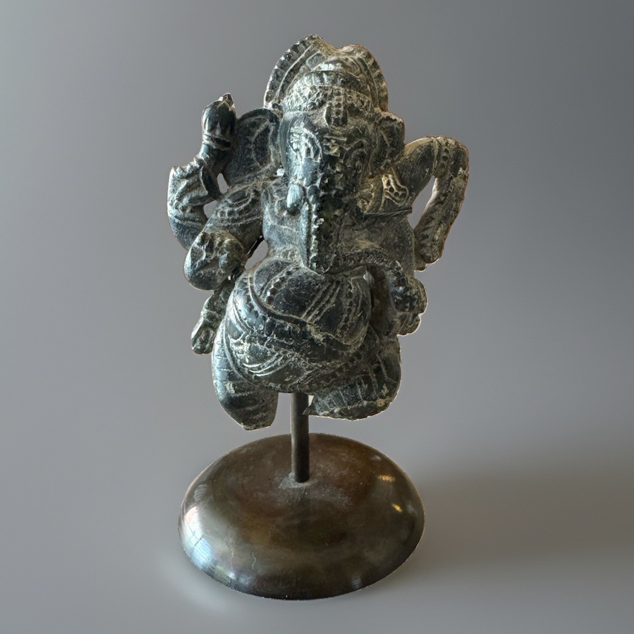 Black Stone Hindu Deity Antique Fragment Of Ganesh 19th Century