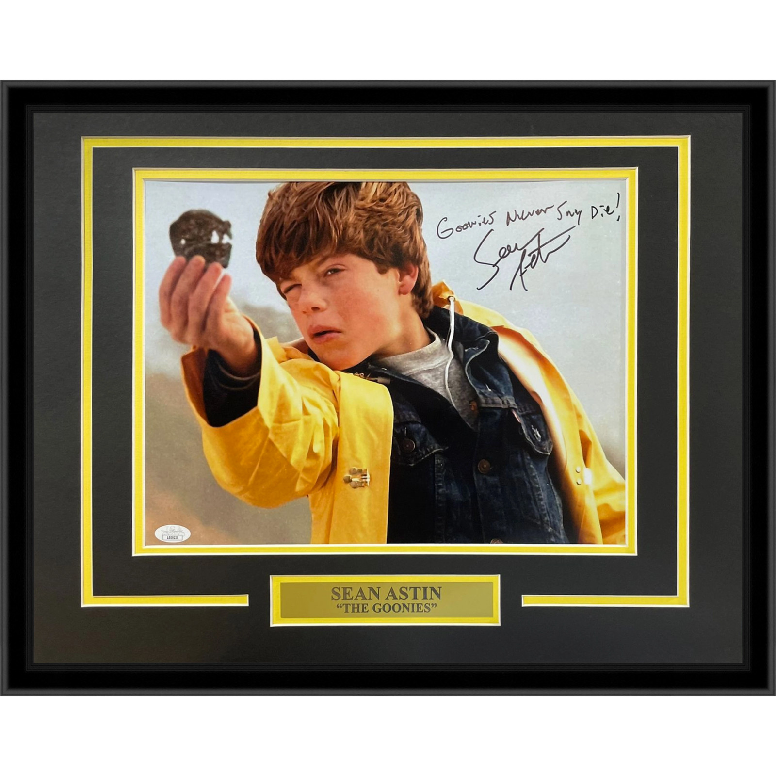 Sean Astin Autographed Goonies Movie Framed 11x14 Photo w/ Goonies Never Say Die