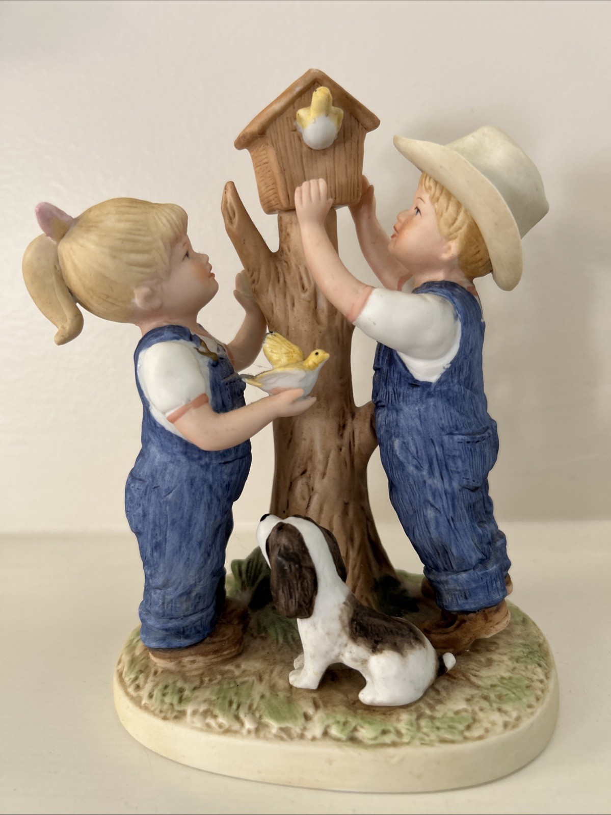 VTG 1985 HOMCO Denim Days Porcelain Figurine # 8888 “Our Birdhouse EUC