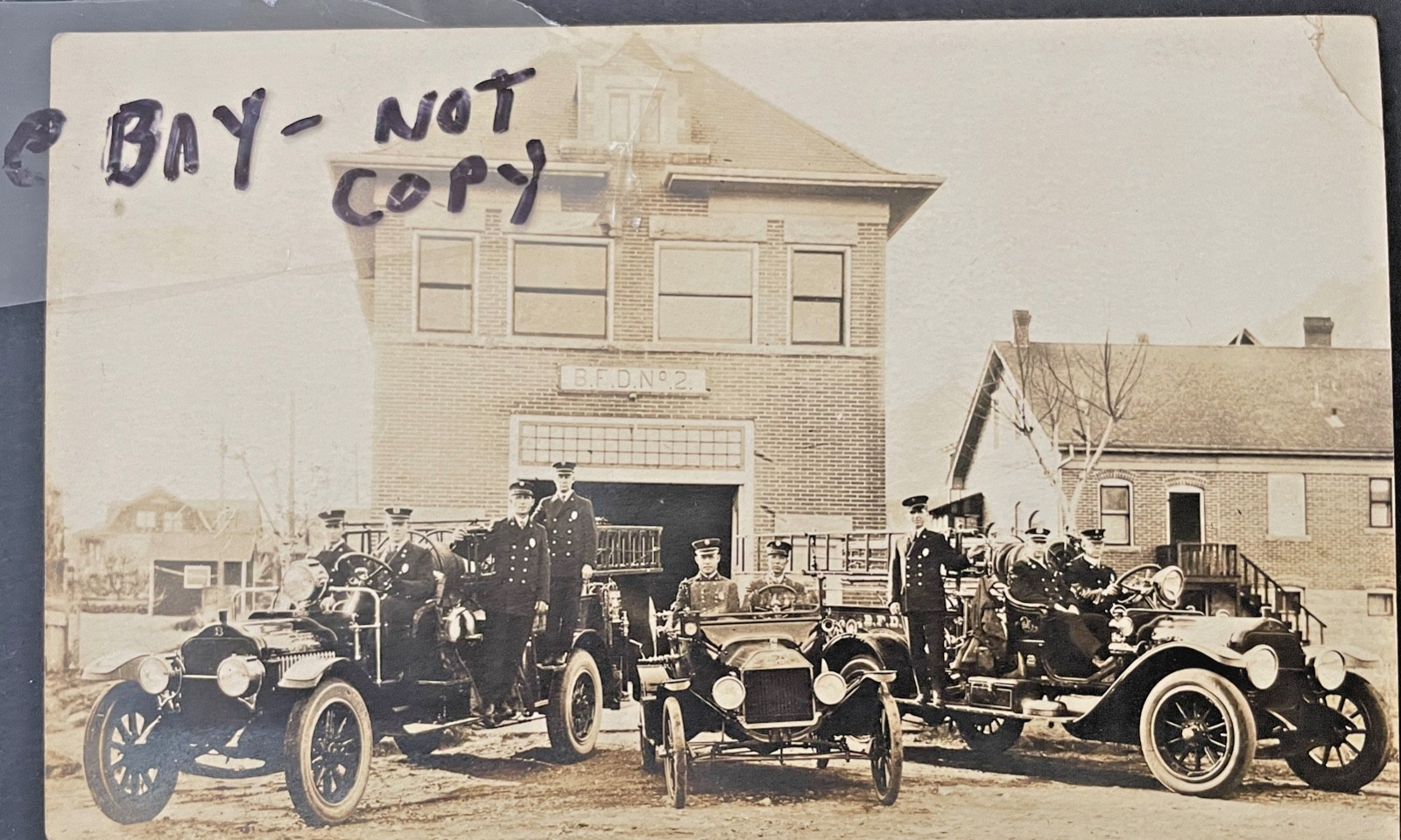 RPPC Boulder Colorado Fire Dept. Station # 2 Crew Posing 1920s. ORIGINAL.