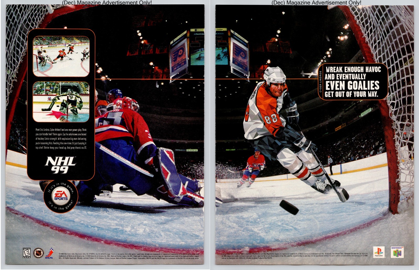 NHL 99 EA Sports Ice Hockey Intense Arena Competition 1998 2Page Advertisement
