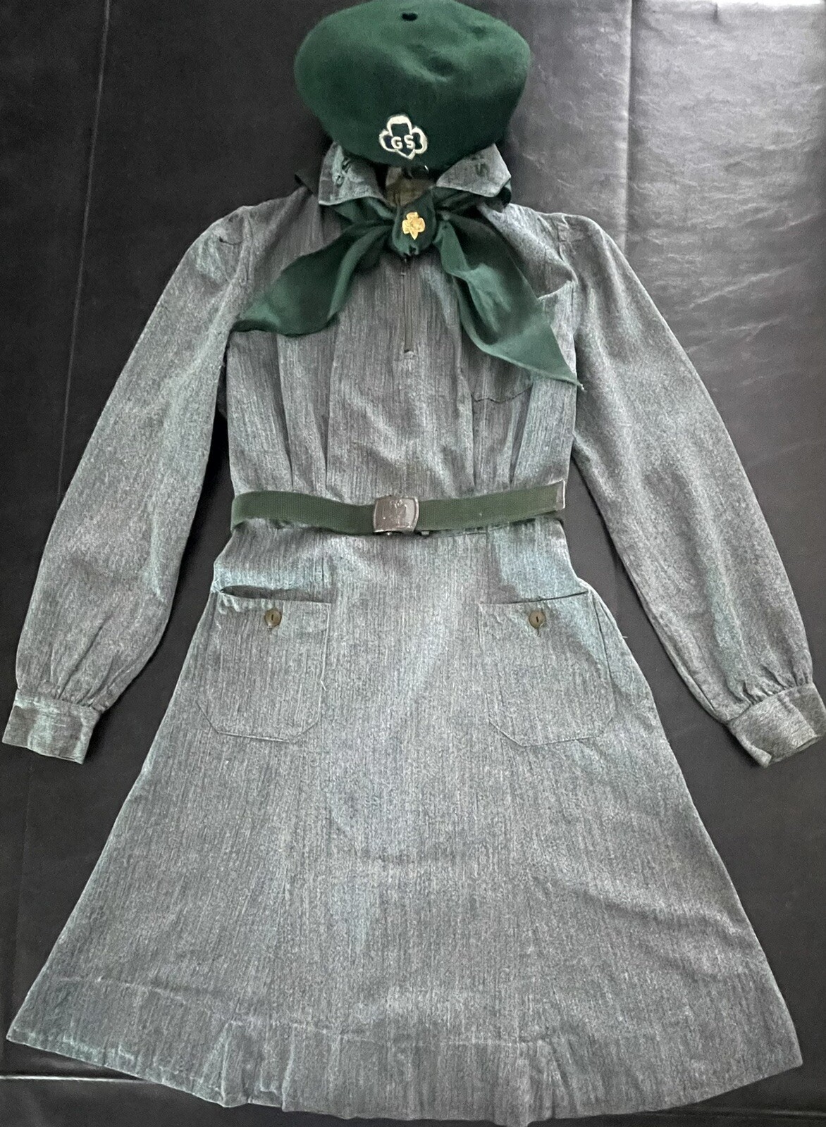 TRIANGULAR TIE-VERY RARE 1937 Vintage GIRL SCOUT INTERMEDIATE UNIFORM-COMPLETE