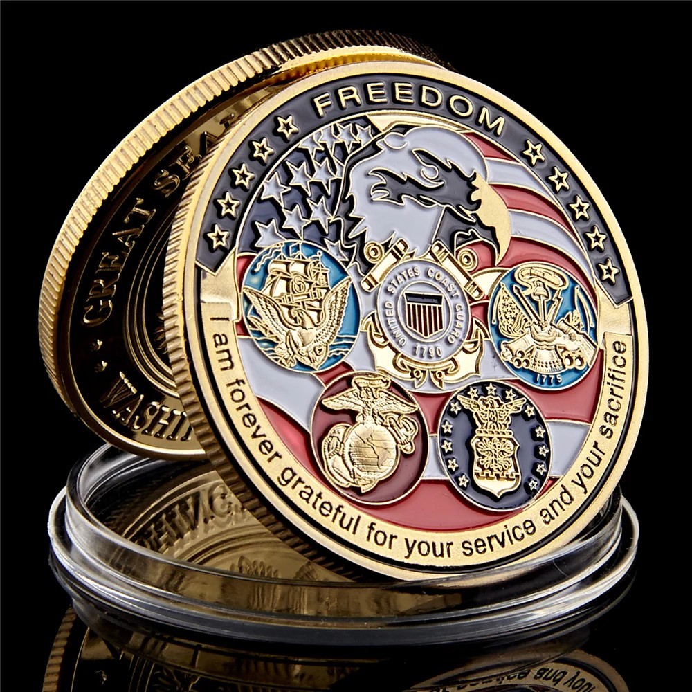 Freedom Eagle Commemorative Challenge Coin Gold Plated Military Collection Souve