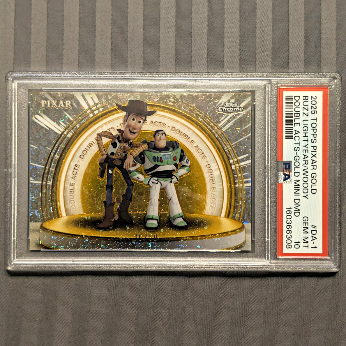 Topps 2025 Pixar Gold Double Acts DA-1 Woody & Buzz Mini Diamond /50 PSA 10
