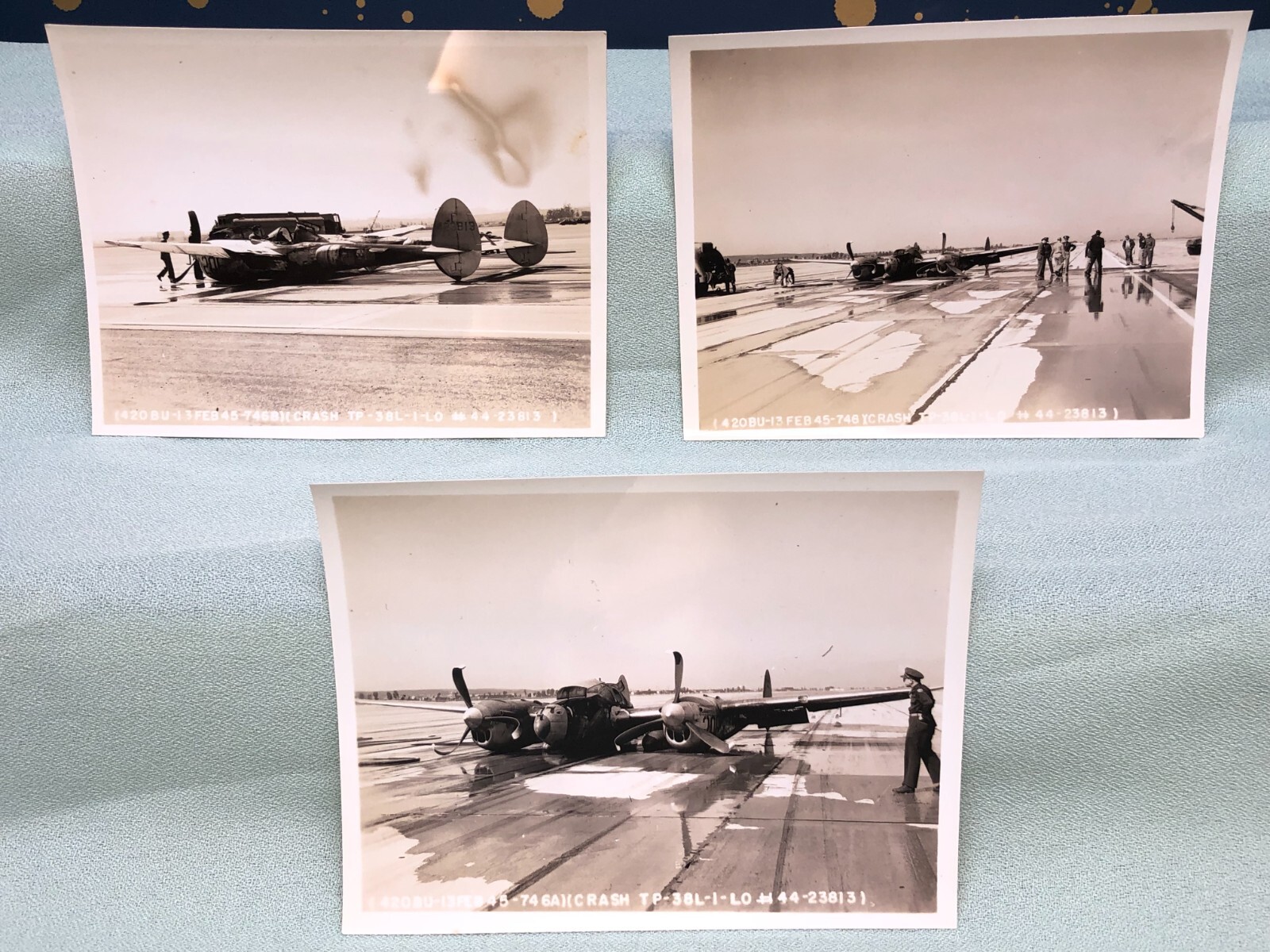 3 Official Military Photos ARMY AIR FORCE PLANE CRASH, MARCH FIELD CA 1945