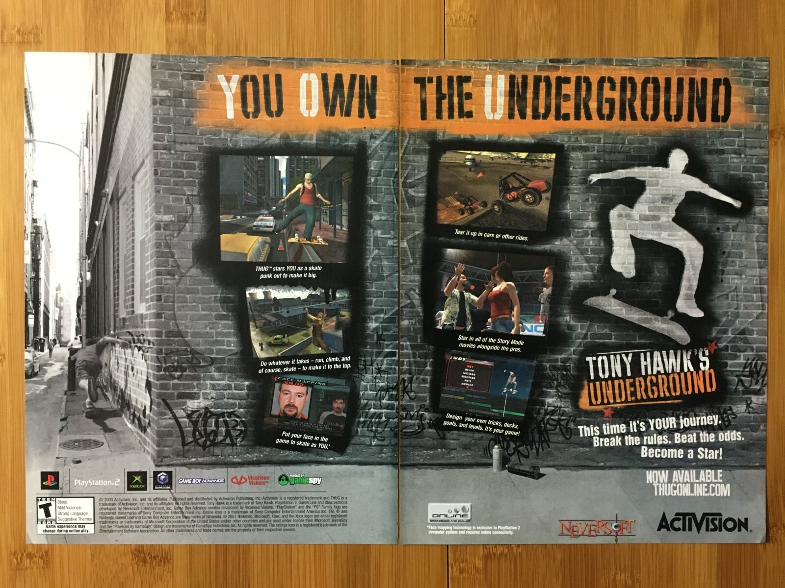 Tony Hawk\'s Underground PS2 Playstation 2 2003 Vintage Print Ad/Poster Official