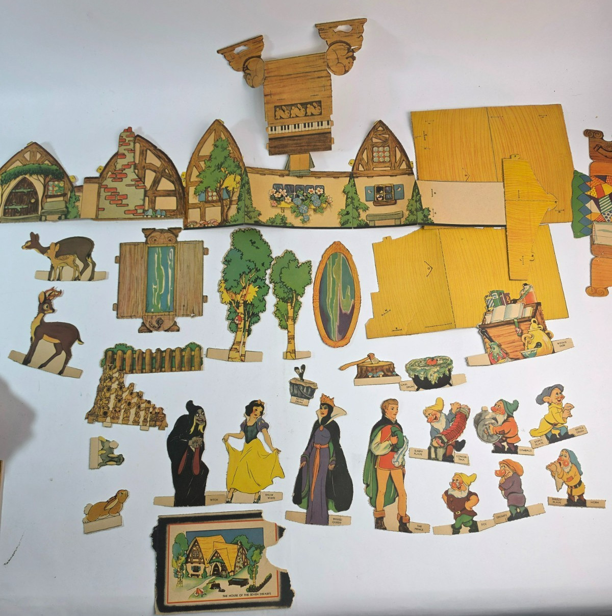 Vintage 1930s Disney House of the Seven Dwarfs Paper Playset Snow White Witch