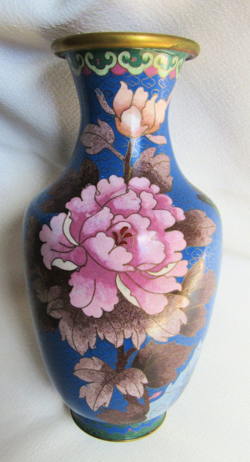 Asian Chinese Japanese Floral Flower Bird Design Cloisonne Inlay Vase