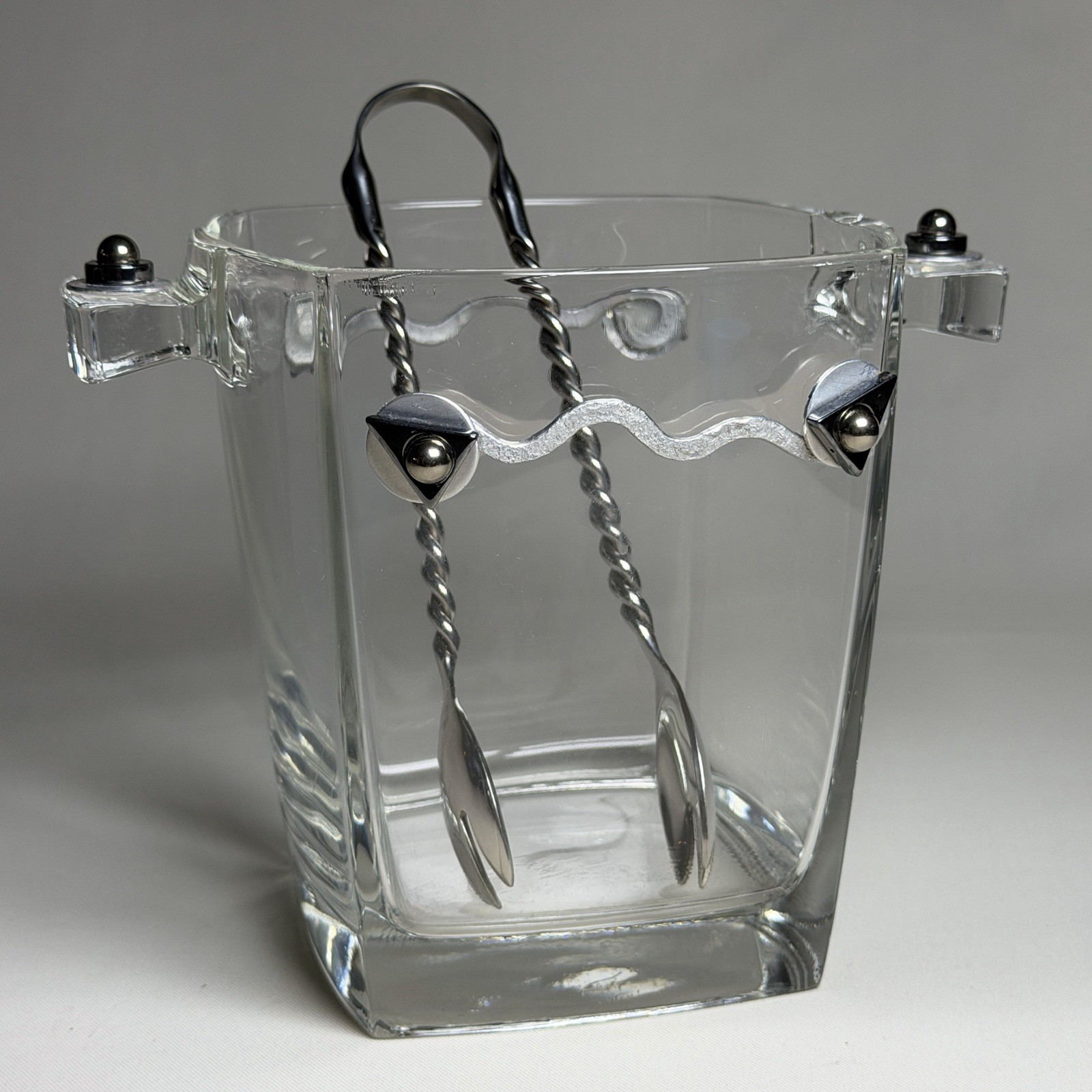 Christofle France Art Deco Style Crystal Ice Bucket Onde Wave + Amici Tongs